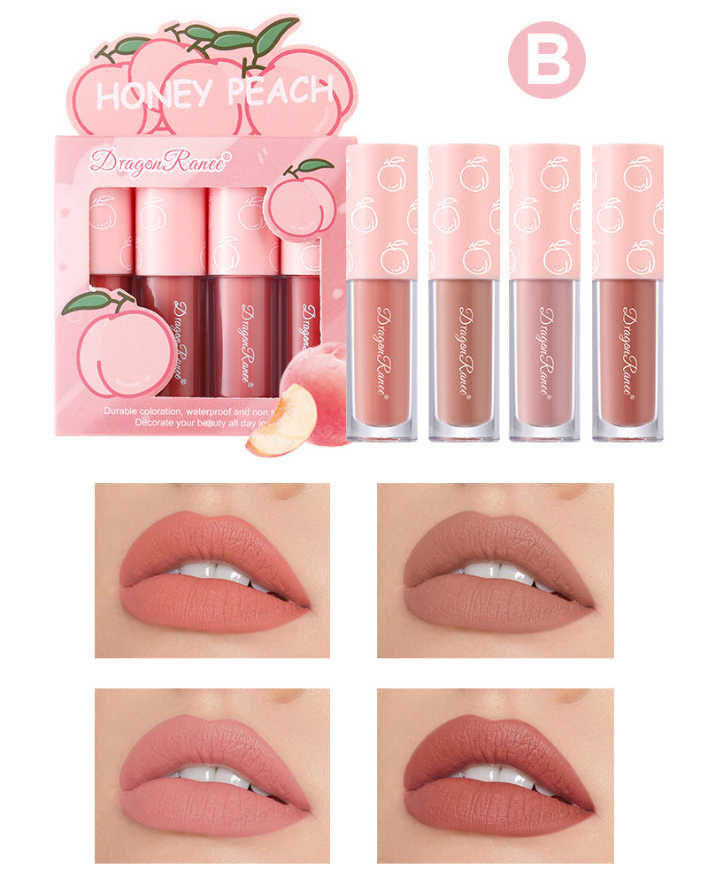 4 Pcs Strawberry Matte Lipstick Set - Lip Stains with Waterproof, Non-Stick, Velvety Finish and Long-Lasting Lip Glaze - Perfect Valentine's Day Gifts for Women with Lip Care Benefits