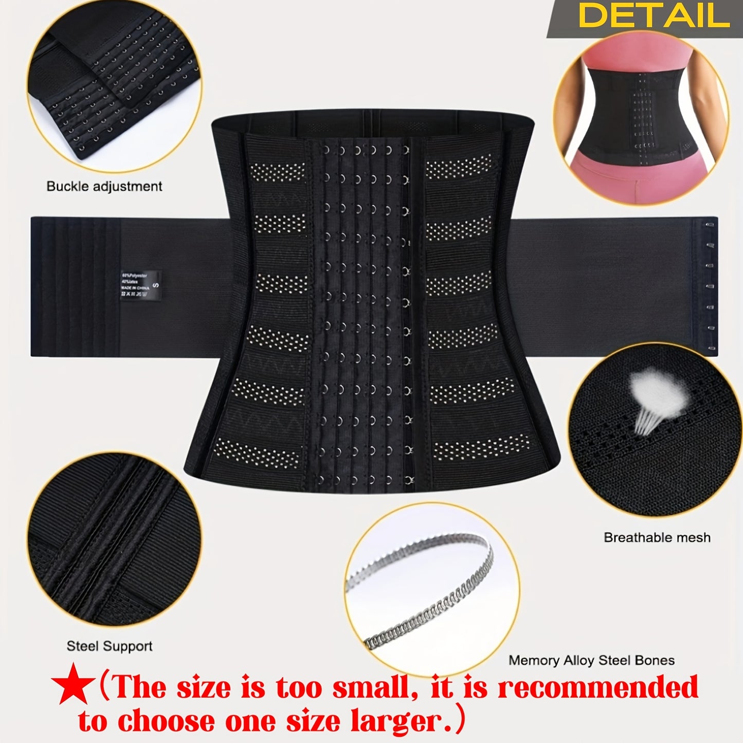 1pc Breathable Polyester Waist Cincher for Women - Medium Control Posture Improvement Shapewear with Adjustable Closure, Knit Fabric Weave, Hand Washable - 1pc