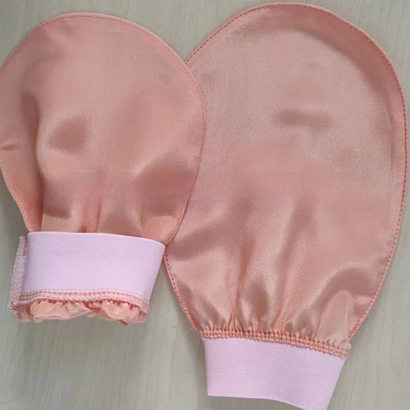 100% soie exfoliante visage lavage beauté serviette doux exfoliant peau bain gommage soie bain visage lavage gants
