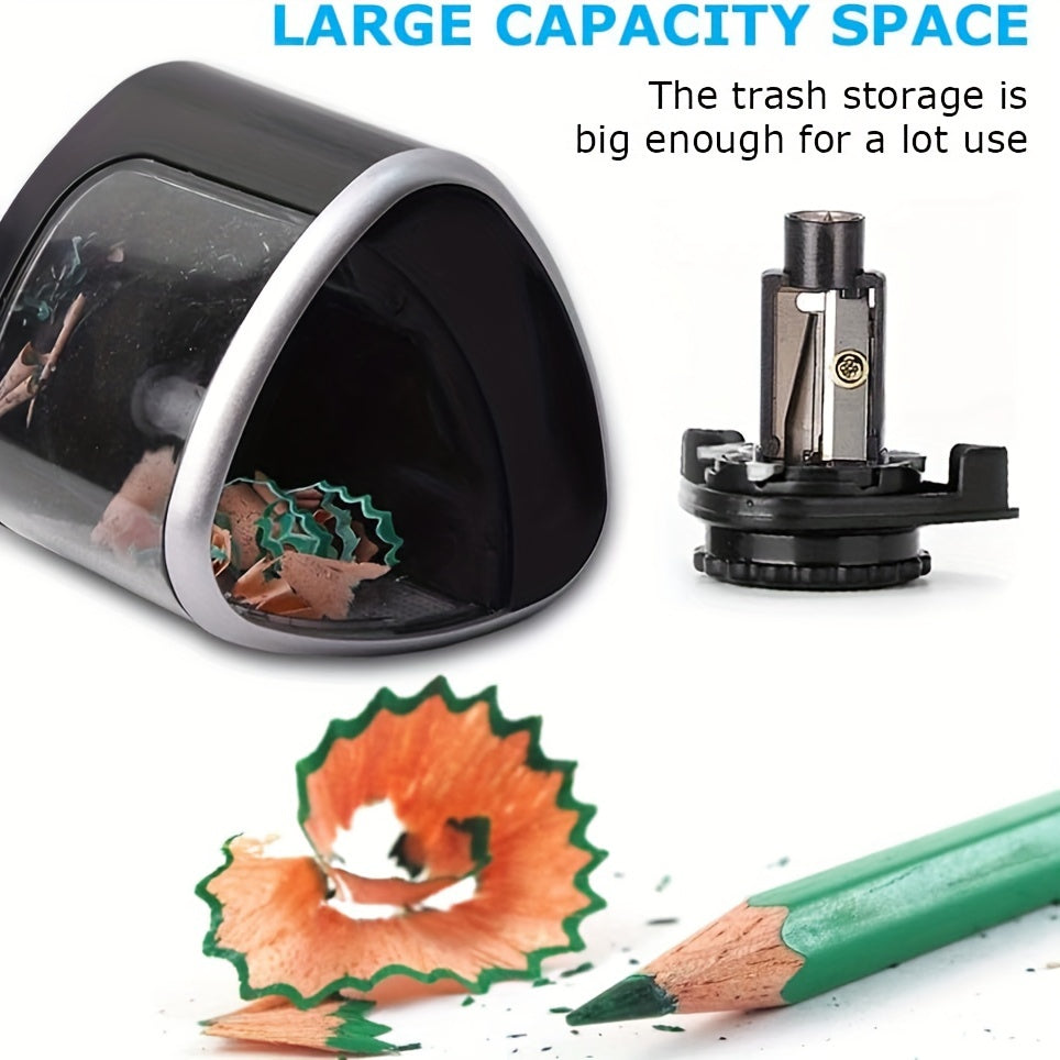 Automatic Electric Pencil Sharpener with Auto-Stop & Lead Breakage Prevention - Black Desktop Sharpener for Office & School, No Battery Needed, Compact Design, Sharpens Pencils in Seconds, Pencil Sharpener Electric, School Su