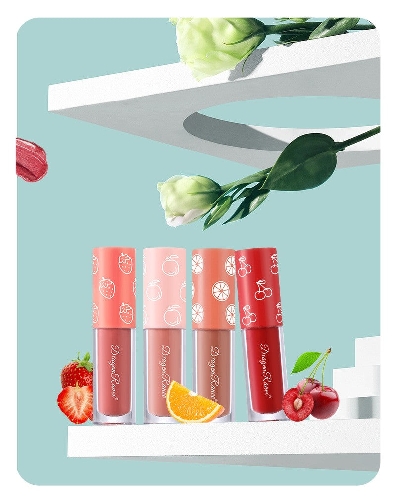 4 Pcs Strawberry Matte Lipstick Set - Lip Stains with Waterproof, Non-Stick, Velvety Finish and Long-Lasting Lip Glaze - Perfect Valentine's Day Gifts for Women with Lip Care Benefits
