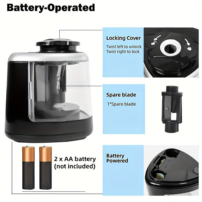 Automatic Electric Pencil Sharpener with Auto-Stop & Lead Breakage Prevention - Black Desktop Sharpener for Office & School, No Battery Needed, Compact Design, Sharpens Pencils in Seconds, Pencil Sharpener Electric, School Su